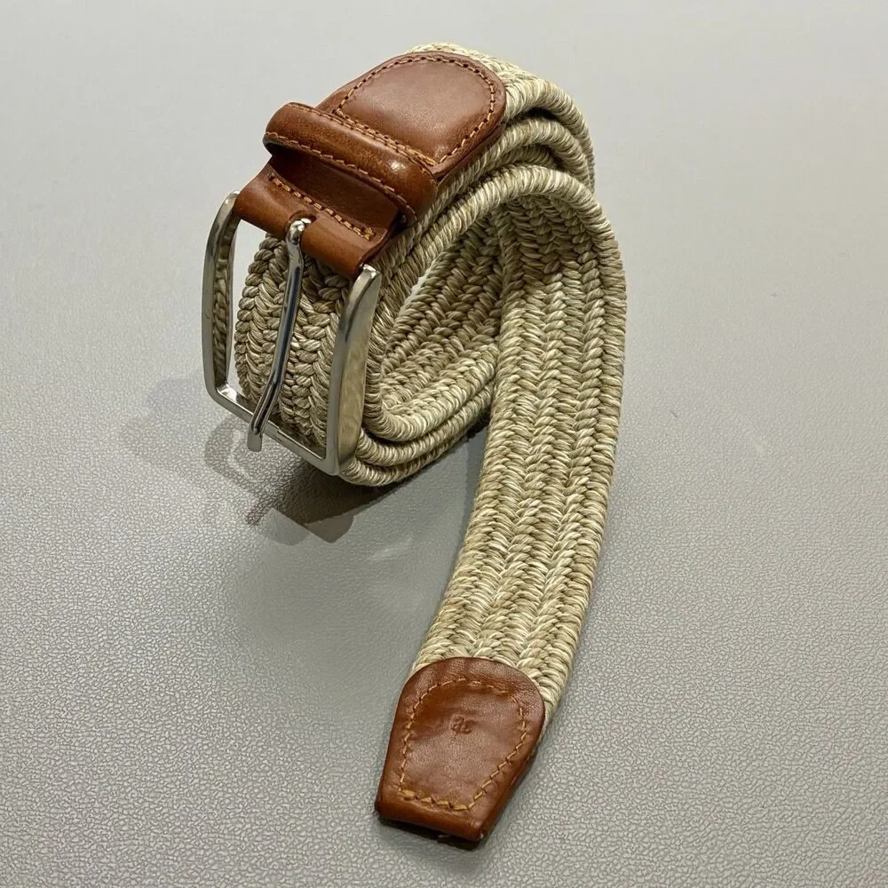 Peter Millar Waxed Braided Belt Men’s 38 Beige / Gray Stretch Golf Casual 1 3/8”